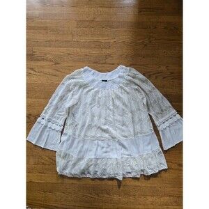 Le Marais 100% Silk Womens Lace and Embroidered Long Sleeve Tunic Blouse Large